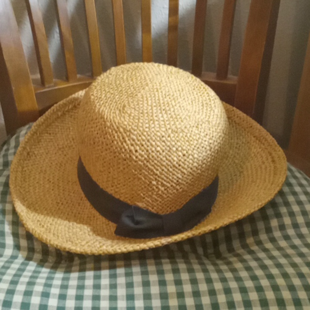 Importina Straw Hat with Black Ribbon Bow